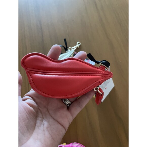 Set of 3 Diane Von Furstenberg DVF Target Red lips Coin Pouch Pink Gold - Picture 3 of 4